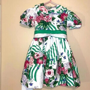 Hollis Hampton Collection girls dress medium 5 6 white green floral vintage 90s